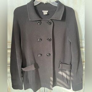 Ann Taylor 100% Cotton Black Double-Breasted Jacket/Sweater